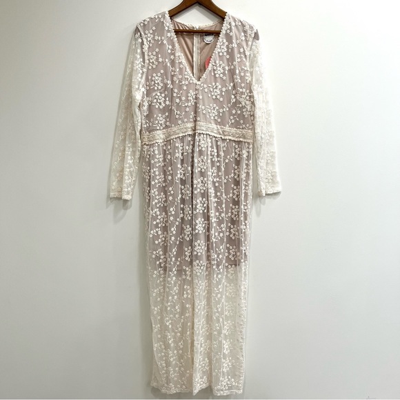 Arula cream floral lace nude underlay maxi dress wedding formal shower NEW - Picture 2 of 12